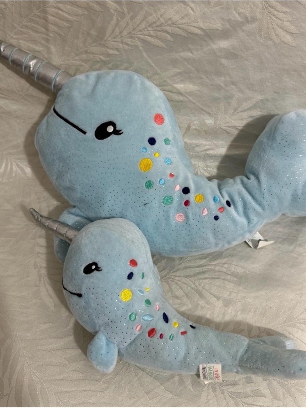 Plush Light Blue Narwhal Stuffed Animal - Cute Sequin Accents
